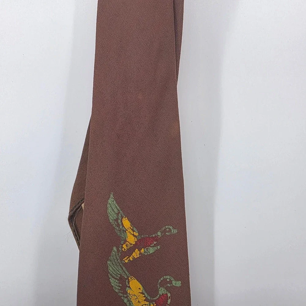Vintage‎ Arco Brown Hunting Dog Duck Print Silk Necktie Men's Fashion Accessory